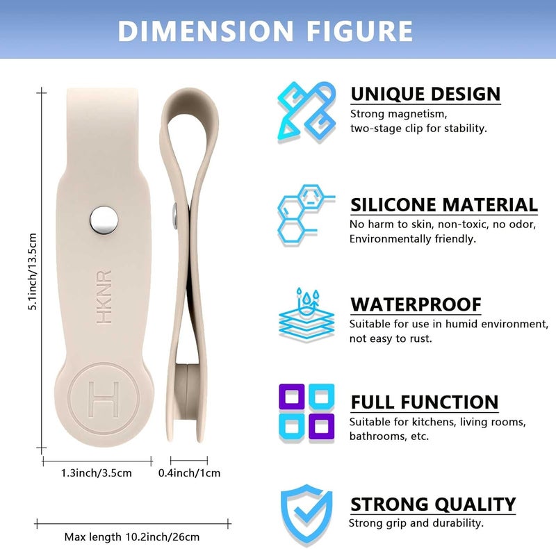 HKNR 2 Pcs Strong Magnetic Towel Clips for Kitchen, Waterproof Silicone Towel Holder for Oven Handle Fridge, No Drill Multi-Purpose Kitchen Towel Clip, Bathroom, Outdoor Use (Beige) - Image 3